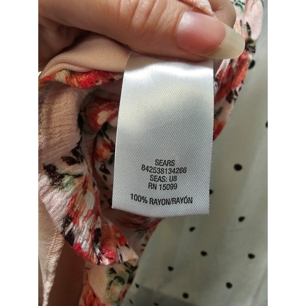 Y2K Bongo pink floral smocked ruffle romper XL gauze short sleeve off shoulder - Picture 10 of 11